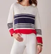 GIFTCRAFT COTTON POPOVER SWEATER IN WHITE/NAVY/RED