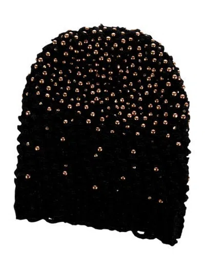 Pre-owned Gigi Burris Embellished Wool Beanie In Black