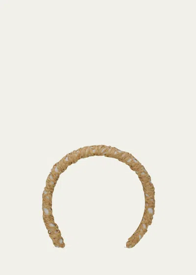 Gigi Burris Emma Woven Straw & Grosgrain Headband In Ivory