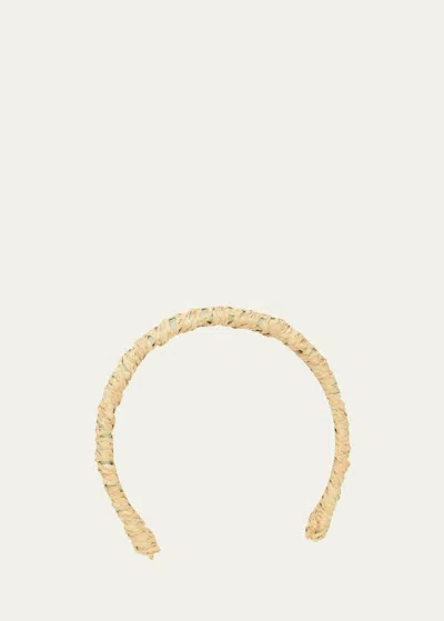Gigi Burris Emma Woven Straw & Grosgrain Headband In Sage