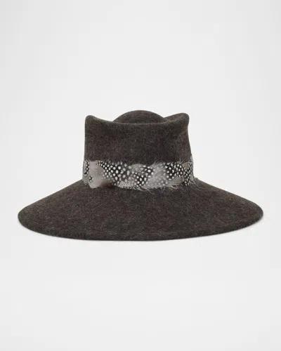 Gigi Burris Merle Wool Fedora Hat With Feathers In Brown