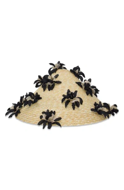 Gigi Burris Millinery Hanford Floral Straw Cocktail Hat In Natural/ Black
