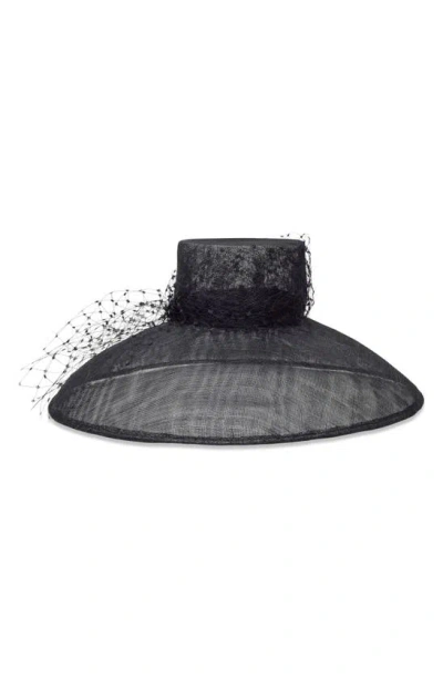 Gigi Burris Millinery Joanne Wide Brim Silk Veil Hemp Hat In Black