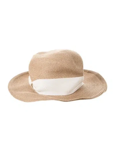Pre-owned Gigi Burris Sandy Raffia Hat With Grosgrain Trim. In Brown