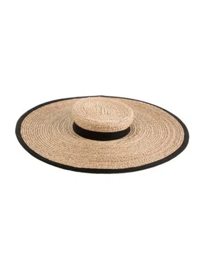 Pre-owned Gigi Burris Straw Wide Brim Boater Hat In Neutrals