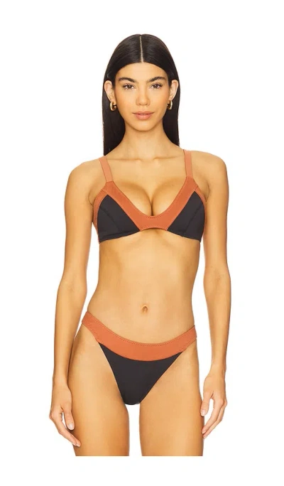 Gigi C Brett Bikini Top In Black & Cognac
