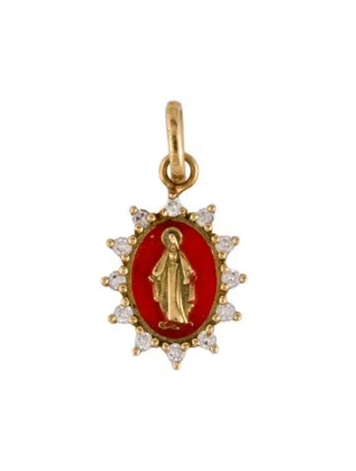 Pre-owned Gigi Clozeau 18k Diamond & Resin Petite Supreme Madone Pendant, 0.75" In Multicolor