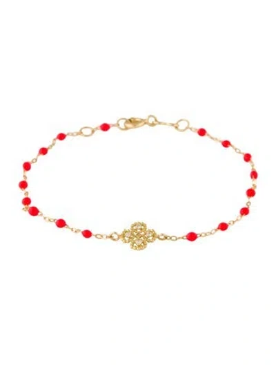 Pre-owned Gigi Clozeau 18k Diamond Lucky Clover & Resin Station Bracelet, 6.5" In Orange
