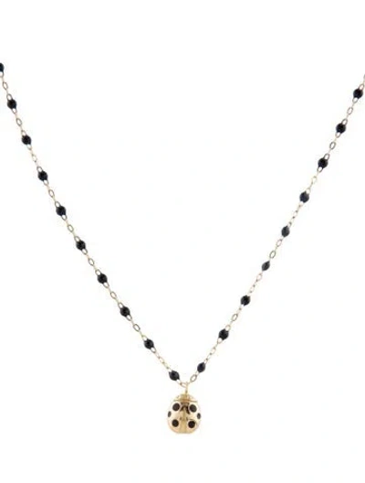 Pre-owned Gigi Clozeau 18k Enamel Ladybug Poppy Necklace, 16.5" In Black