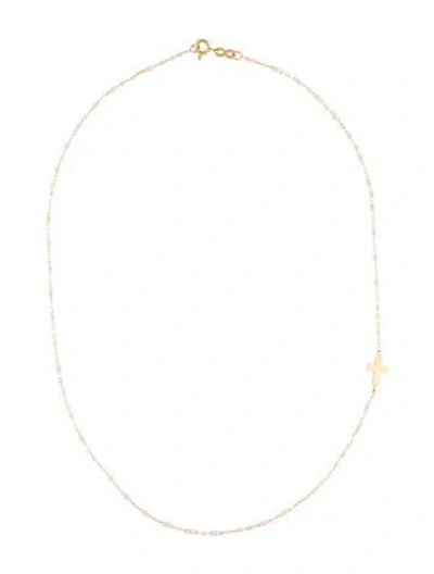 Pre-owned Gigi Clozeau 18k Side Cross Charm Classic Gigi Necklace, 16.5" In Pink