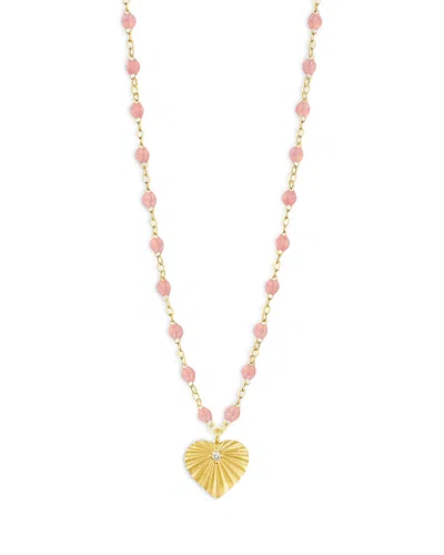 Gigi Clozeau 18k Yellow Gold Heart Lumiere Diamond & Pink Bead Sunray Heart Pendant Necklace, 16.1-16.5 In Pink/gold