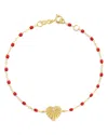 Gigi Clozeau 18k Yellow Gold Heart Lumiere Diamond & Red Bead Sunray Heart Charm Bracelet In Red/gold