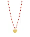 Gigi Clozeau 18k Yellow Gold Heart Lumiere Diamond & Red Bead Sunray Heart Pendant Necklace, 16.1-16.5 In Red/gold