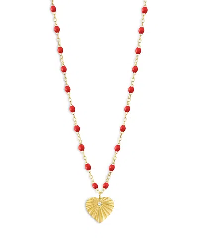 Gigi Clozeau 18k Yellow Gold Heart Lumiere Diamond & Red Bead Sunray Heart Pendant Necklace, 16.1-16.5 In Red/gold