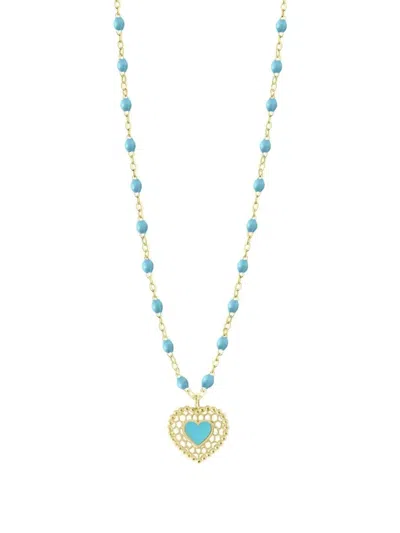 Gigi Clozeau 18k Yellow Gold Lace Heart Turquoise Necklace In Blue