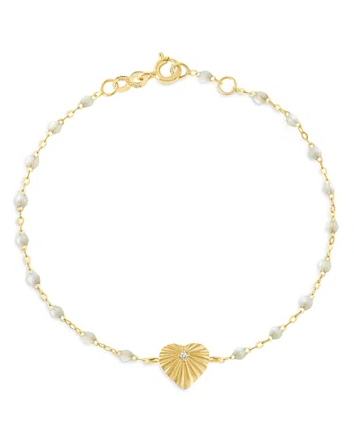 Gigi Clozeau Gig Clozeau 18k Yellow Gold Heart Lumiere Diamond & Opal Bracelet In Cream/gold