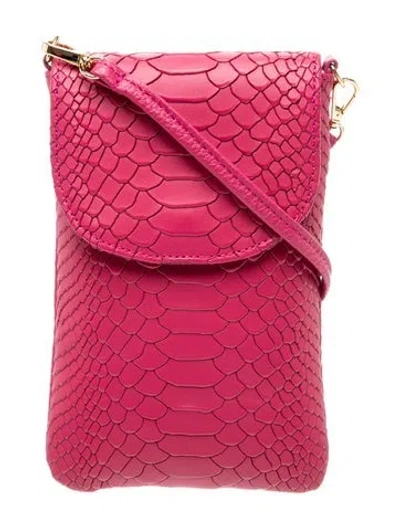 Pre-owned Gigi Embossed Leather Emmie Phone In Pink