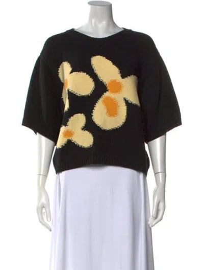 Pre-owned Gigi Floral Print Crew Neck Sweater In Black