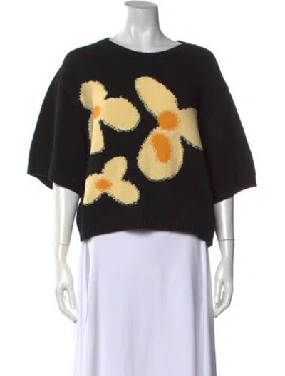 Pre-owned Gigi Floral Print Crew Neck Sweater In Black