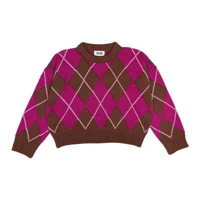 Gigi Knitwear Women's Annie Argyle Sweater In Brown Magenta