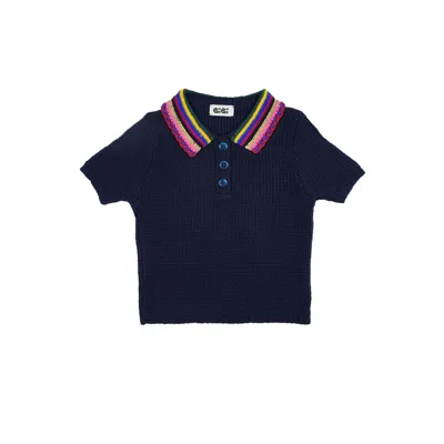 Gigi Knitwear Women's Blue Crochet Polo Top In Navy
