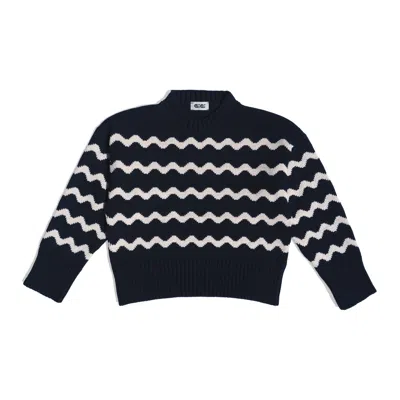Gigi Knitwear Women's Blue Isla Wavy Stripe Sweater, Navy & Natural In Black