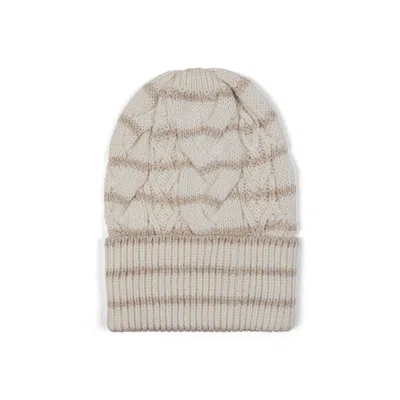 Gigi Knitwear Women's Cable Hat In Ivory & Beige Stripe / Neutrals In White