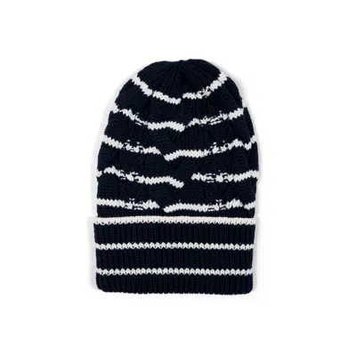 Gigi Knitwear Women's Cable Hat In Navy & Ivory Stripe / Blue