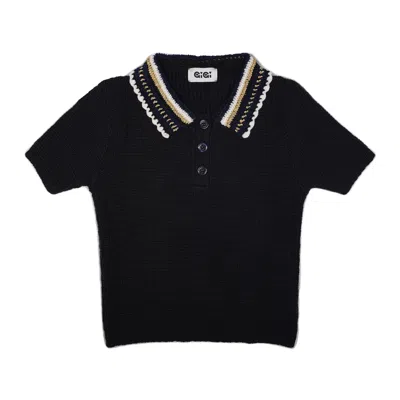 Gigi Knitwear Women's Crochet Polo Top In Black