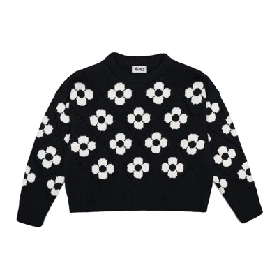 Gigi Knitwear Women's Flower Power Sweater In Black & Ivory