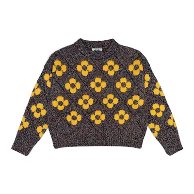 Gigi Knitwear Women's Flower Power Sweater In Black Multi Lurex & Yellow In Black/yellow