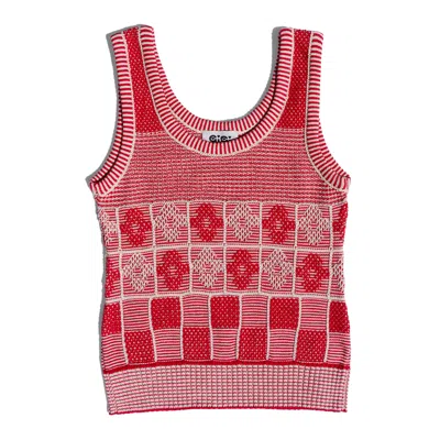 Gigi Knitwear Women's Lila Flower Check Tanktop, Red & Natural