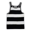 Gigi Knitwear Women's Mesh Cotton Tank Top In Black & White Stripe In Black
