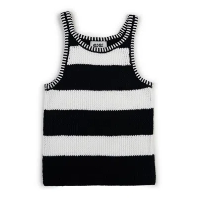 Gigi Knitwear Women's Mesh Cotton Tank Top In Black & White Stripe