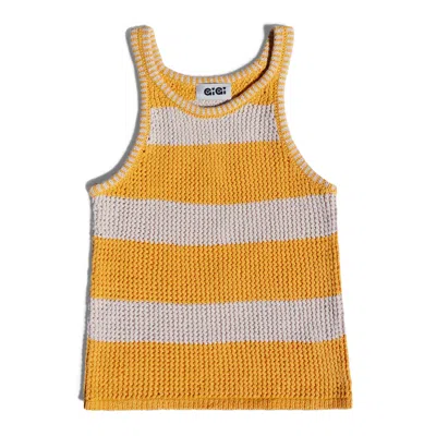 Gigi Knitwear Women's Mesh Cotton Tank Top In Natural & Yellow Stripe In Orange