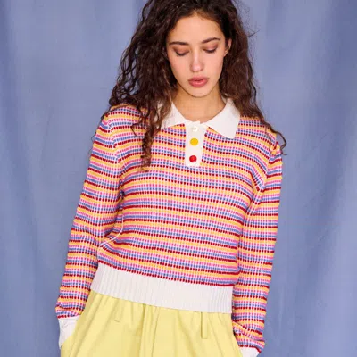 Gigi Knitwear Women's Mismatch Polo Sweater In Multicolor / Multicolour