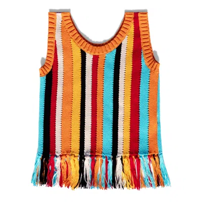 Gigi Knitwear Women's Naia Stripe Fringe Tanktop, Multicolor
