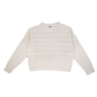 Gigi Knitwear Women's Neutrals Cable Crewneck Cotton Sweater In Natural In Black/pink