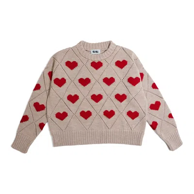 Gigi Knitwear Women's Neutrals Love Sweater In Beige & Red In Multi