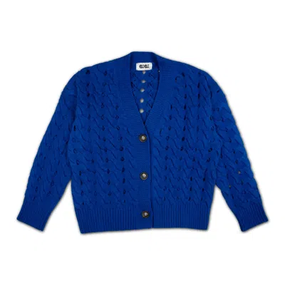 Gigi Knitwear Women's Open Cable Cotton Cardigan In Cobalt Blue