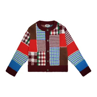 Gigi Knitwear Women's Patchwork Cardigan In Burgundy Multi In Red