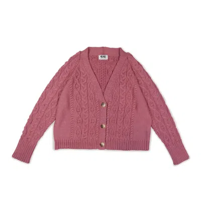 Gigi Knitwear Women's Pink / Purple Cable Cardigan In Dark Rose Gigi + Ophelia & Indigo In Pink/purple