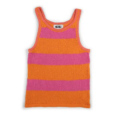 Gigi Knitwear Women's Pink / Purple Mesh Cotton Tank Top In Orange & Pink Stripe In Pink/purple