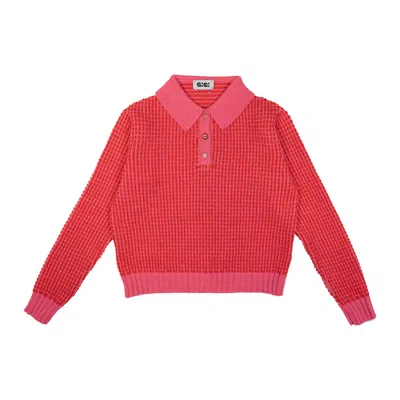 Gigi Knitwear Women's Pink / Purple Mismatch Polo Sweater In Pink & Red Stripe In Pink/purple