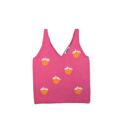Gigi Knitwear Women's Pink / Purple Strawberry Cotton Tanktop In Pink In Pink/purple