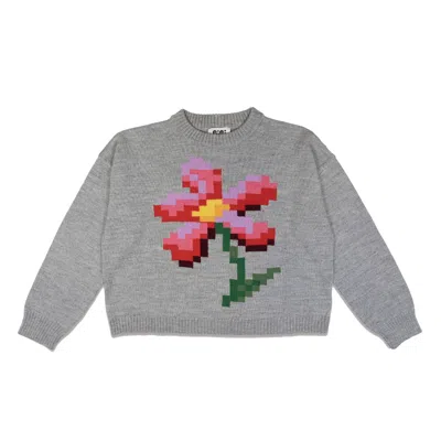 Gigi Knitwear Women's Pixel Flower Jumper In Grey Multi In Grey