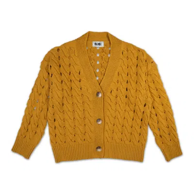 Gigi Knitwear Women's Yellow / Orange Open Cable Cotton Cardigan In Mustard In Yellow/orange