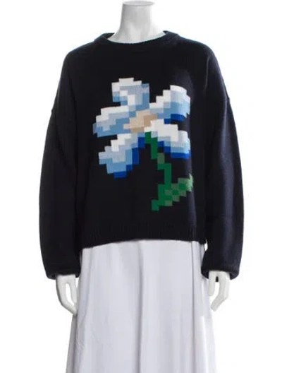 Pre-owned Gigi Merino Wool Graphic Print Sweater In Blue