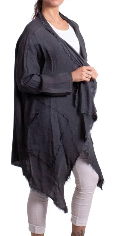 Gigi Moda Aisha Linen Long Sleeve Cardigan In Charcoal In Gray