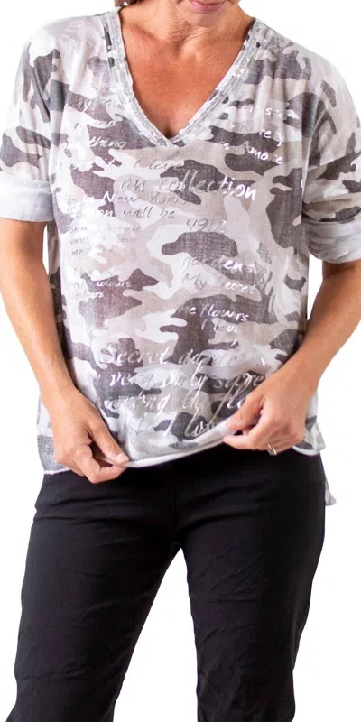 Gigi Moda Alana Camo Sweater With Writing In White